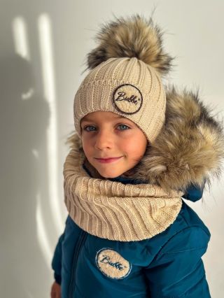 Petrolejová poriadna zimná bunda zateplená kožúškom, otepľovačky a zateplený polar béžový set Všetko vhodné na zimu ❄️...